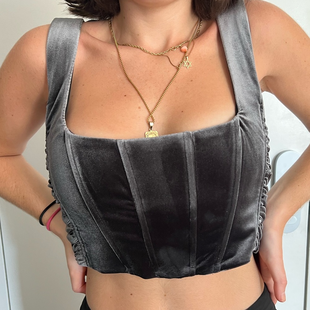 Velvet silver grey Zara corset top brand new with tags! Size M fits more like S